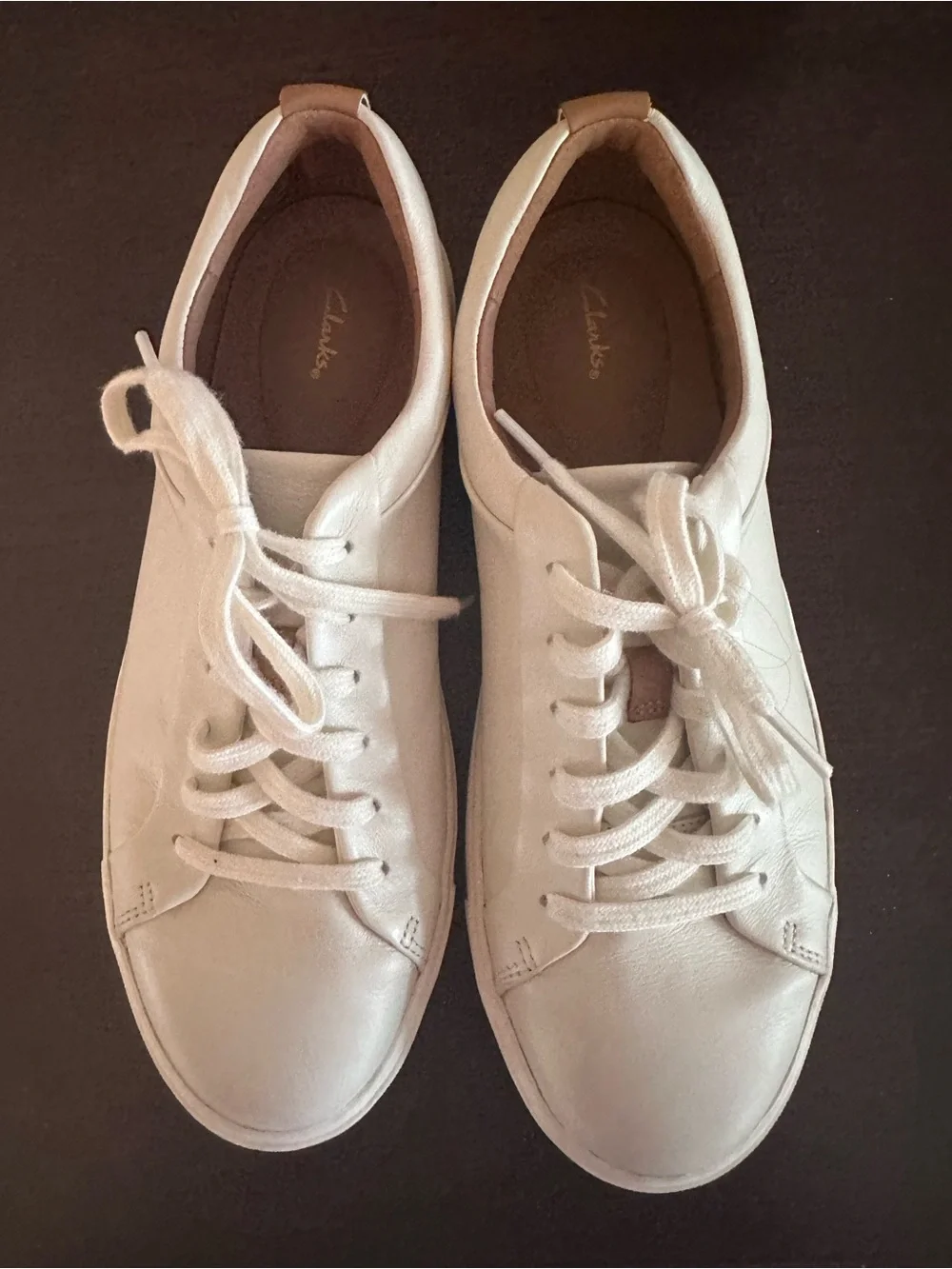 Clarks White Leather Sneakers with Tan Accent